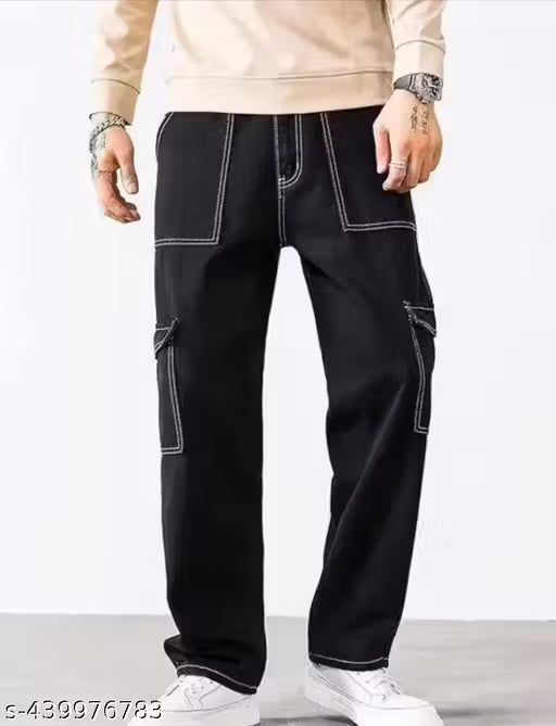 Men's Black Cargo Denim Jean
