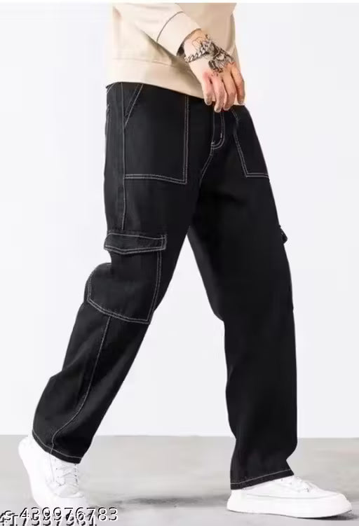 Men's Black Cargo Denim Jean